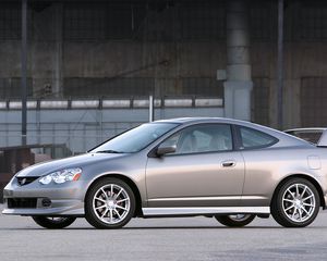 Preview wallpaper acura, rsx, 2003, metallic gray, side view, style, cars, buildings, asphalt