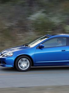 Preview wallpaper acura, rsx, 2005, blue, side view, style, cars, speed, asphalt, nature