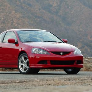 Preview wallpaper acura, rsx, 2005, red, front view, style, cars, mountains, asphalt