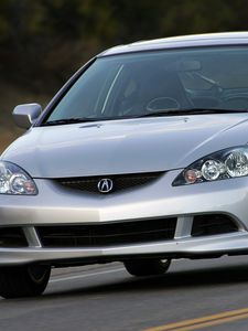 Preview wallpaper acura, rsx, 2005, gray metallic, front view, style, cars, asphalt, trees