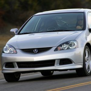 Preview wallpaper acura, rsx, 2005, gray metallic, front view, style, cars, asphalt, trees