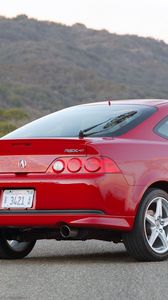 Preview wallpaper acura, rsx, 2006, red, side view, style, cars, mountains, nature, asphalt