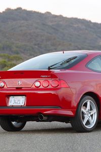 Preview wallpaper acura, rsx, 2006, red, side view, style, cars, mountains, nature, asphalt