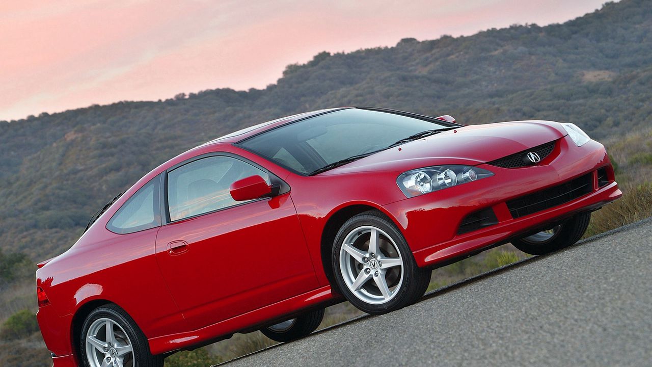 Wallpaper acura, rsx, 2006, red, side view, style, cars, mountains, nature, asphalt