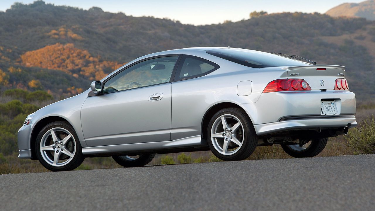 Wallpaper acura, rsx, metallic, side view, style, cars, nature, mountains, asphalt