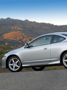 Preview wallpaper acura, rsx, metallic, side view, style, cars, nature, mountains, asphalt