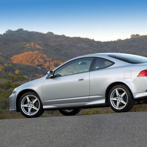 Preview wallpaper acura, rsx, metallic, side view, style, cars, nature, mountains, asphalt