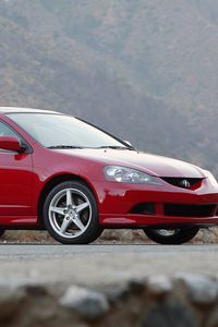 Preview wallpaper acura, rsx, red, side view, style, cars, mountains, nature, asphalt
