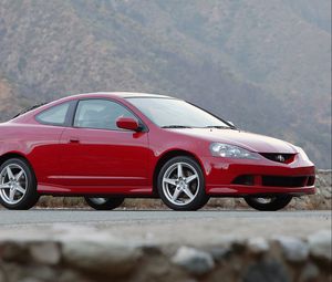Preview wallpaper acura, rsx, red, side view, style, cars, mountains, nature, asphalt