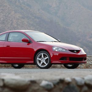 Preview wallpaper acura, rsx, red, side view, style, cars, mountains, nature, asphalt