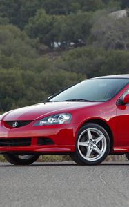 Preview wallpaper acura, rsx, red, side view, style, cars, nature, trees, asphalt
