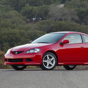 Preview wallpaper acura, rsx, red, side view, style, cars, nature, trees, asphalt