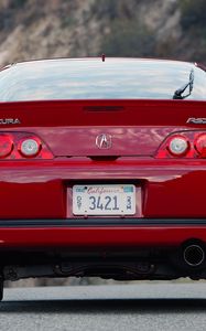 Preview wallpaper acura, rsx, red, rear view, style, cars, nature, asphalt