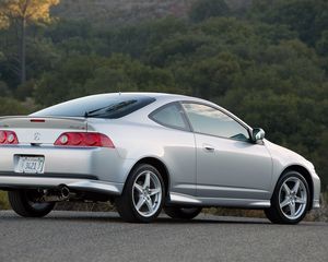 Preview wallpaper acura, rsx, silver metallic, side view, style, cars, forest, nature