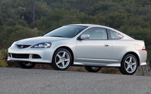 Preview wallpaper acura, rsx, silver metallic, side view, style, cars, forest, nature, asphalt