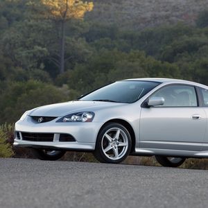 Preview wallpaper acura, rsx, silver metallic, side view, style, cars, forest, nature, asphalt