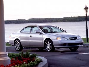 Preview wallpaper acura, tl, 1999, silver metallic, side view, style, auto, nature, column, flower bed, asphalt, grass, trees, water