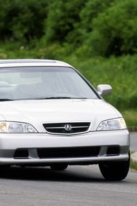 Preview wallpaper acura, tl, 1999, metallic white, front view, style, cars, trees, grass, asphalt