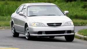 Preview wallpaper acura, tl, 1999, metallic white, front view, style, cars, trees, grass, asphalt