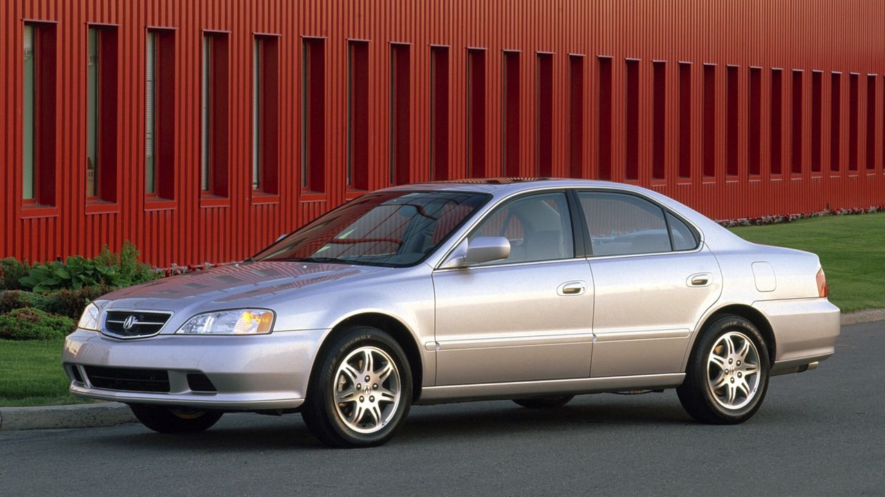 Wallpaper acura, tl, 1999, silver metallic, side view, style, cars, buildings, grass, asphalt
