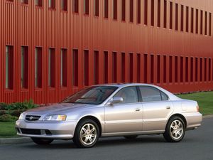 Preview wallpaper acura, tl, 1999, silver metallic, side view, style, cars, buildings, grass, asphalt