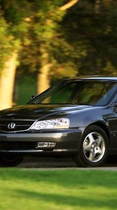 Preview wallpaper acura, tl, 2002, black, side view, style, cars, nature, trees, grass