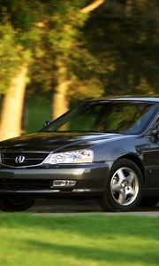 Preview wallpaper acura, tl, 2002, black, side view, style, cars, nature, trees, grass