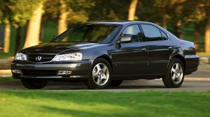 Preview wallpaper acura, tl, 2002, black, side view, style, cars, nature, trees, grass