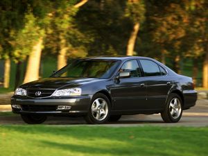 Preview wallpaper acura, tl, 2002, black, side view, style, cars, nature, trees, grass