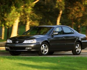 Preview wallpaper acura, tl, 2002, black, side view, style, cars, nature, trees, grass