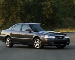 Preview wallpaper acura, tl, 2002, black, side view, style, cars, grass, trees, asphalt