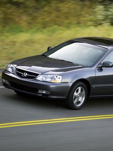 Preview wallpaper acura, tl, 2002, blue, side view, style, cars, speed, nature, trees, asphalt