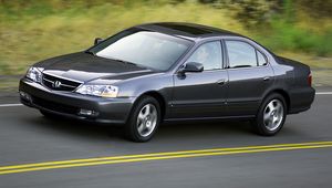 Preview wallpaper acura, tl, 2002, blue, side view, style, cars, speed, nature, trees, asphalt