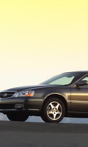 Preview wallpaper acura, tl, 2002, brown, side view, style, cars, asphalt, mountains