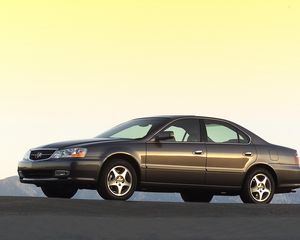 Preview wallpaper acura, tl, 2002, brown, side view, style, cars, asphalt, mountains