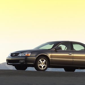 Preview wallpaper acura, tl, 2002, brown, side view, style, cars, asphalt, mountains