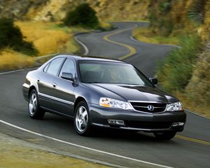 Preview wallpaper acura, tl, 2002, blue, front view, style, cars, nature, shrubs, grass, trees, highway