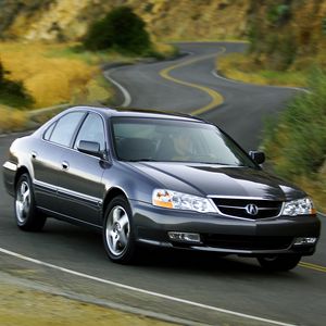 Preview wallpaper acura, tl, 2002, blue, front view, style, cars, nature, shrubs, grass, trees, highway