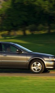 Preview wallpaper acura, tl, 2002, blue, side view, style, cars, speed, nature, trees, grass