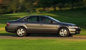 Preview wallpaper acura, tl, 2002, blue, side view, style, cars, speed, nature, trees, grass