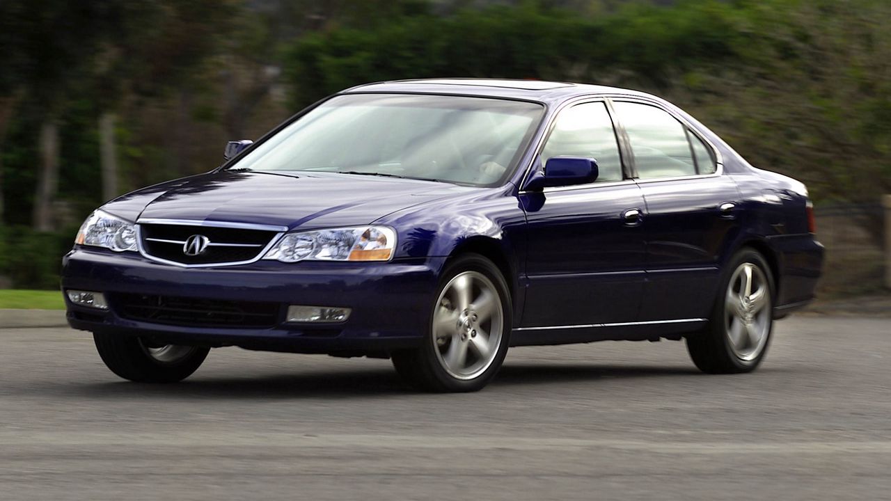 Wallpaper acura, tl, 2002, blue, front view, style, cars, trees, grass, asphalt