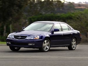 Preview wallpaper acura, tl, 2002, blue, front view, style, cars, trees, grass, asphalt