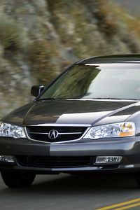 Preview wallpaper acura, tl, 2002, blue, front view, style, cars, mountains, asphalt