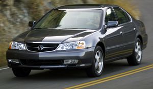 Preview wallpaper acura, tl, 2002, blue, front view, style, cars, mountains, asphalt