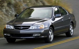 Preview wallpaper acura, tl, 2002, blue, front view, style, cars, mountains, asphalt
