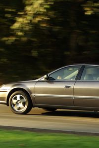 Preview wallpaper acura, tl, 2002, gray, side view, style, cars, speed, grass, trees