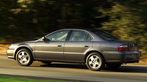 Preview wallpaper acura, tl, 2002, gray, side view, style, cars, speed, grass, trees