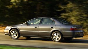 Preview wallpaper acura, tl, 2002, gray, side view, style, cars, speed, grass, trees