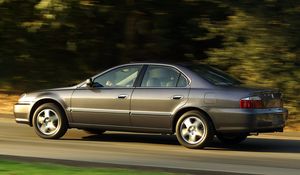 Preview wallpaper acura, tl, 2002, gray, side view, style, cars, speed, grass, trees