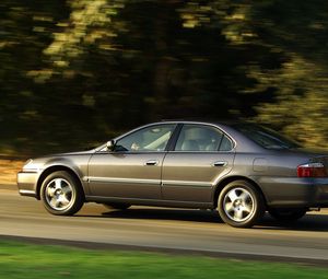 Preview wallpaper acura, tl, 2002, gray, side view, style, cars, speed, grass, trees